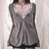GETADME 00s Aesthetic Kawaii Knitwear T-shirt Women Clothes Coquette Grunge Y2K 00s Vintage Sweater Single Breasted Long Sleeve Cardigan