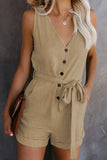 Women's Casual V-neck Monochromatic Jumpsuit, Five-Point Shorts, European and American, Summer, New, 2024