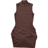 GETADME-이상한 고양이 무늬 러플 미니 드레스 여성 여름 섹시 솔리드 하프 하이 칼라 슬리브리스 트렌드 시크 파티 클럽웨어 스키니 바디콘