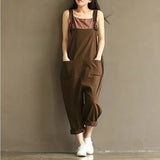 Fashion Women Casual Loose Solid Jumpsuit Spring Strap Dungaree Harem Trousers with Pockets Overalls Plus Size 5XL