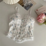 Y2k Tops French Floral Wood Ear-hem Camisole Women's Outer Wear with Breathable Lace Back-beautiful Underwear for Summer
