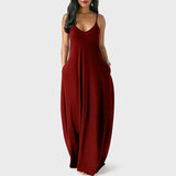 GETADME-2025 European and American Women's Cross border Summer New Product Solid Color Sexy Deep V Sling Dress