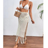 GETADME-Women Knitted Texture Sarong Skirts Sexy High Slit Tassel Cover-Up Beach Summer Vacation Wrapped Skirt Bikini Cover Up