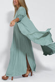 2025 New Solid Color Pullover V-Neck Beach Resort Elegant Long Dress Loose Sleeve Cardigan Casual Two Piece Se t