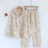 GETADME 100% Cotton Gauze Women Pajamas Sleepwear Female 2 Piece Set Ink Painting Printing Nightwear Pyjamas Home Clothes Loungewear