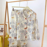 GETADME 100% Cotton Gauze Women Pajamas Sleepwear Female 2 Piece Set Ink Painting Printing Nightwear Pyjamas Home Clothes Loungewear