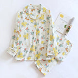 GETADME 100% Cotton Gauze Women Pajamas Sleepwear Female 2 Piece Set Ink Painting Printing Nightwear Pyjamas Home Clothes Loungewear