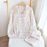 GETADME 100% Cotton Gauze Women Pajamas Sleepwear Female 2 Piece Set Ink Painting Printing Nightwear Pyjamas Home Clothes Loungewear