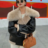 GETADME 100% Real Wool Fur Coat Motorcycle Fur Coat Short Style New Thickened Home Fleece Fur Jacket Top