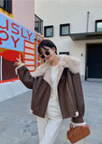 GETADME 100% Real Wool Fur Coat Motorcycle Fur Coat Short Style New Thickened Home Fleece Fur Jacket Top