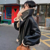 GETADME 100% Real Wool Fur Coat Motorcycle Fur Coat Short Style New Thickened Home Fleece Fur Jacket Top