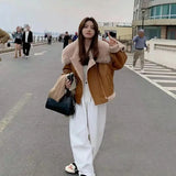 GETADME 100% Real Wool Fur Coat Motorcycle Fur Coat Short Style New Thickened Home Fleece Fur Jacket Top