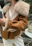 GETADME 100% Real Wool Fur Coat Motorcycle Fur Coat Short Style New Thickened Home Fleece Fur Jacket Top