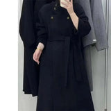 GETADME 100% Wool Coat Women Full Sleeve Loose Long Cashmere Coat 2025 Autumn Winter Lady Commute Overcoat Lapel Belt Jacket