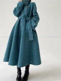GETADME 100% Wool Coat Women Full Sleeve Loose Long Cashmere Coat 2025 Autumn Winter Lady Commute Overcoat Lapel Belt Jacket