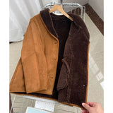 GETADME 100% Wool Lining Women's Suede Leather Coat 2025 Fall Winter Loose Female Casual Warm Full Sleeve Shearling Fur Jacket Coats