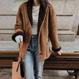 GETADME 100% Wool Lining Women's Suede Leather Coat 2025 Fall Winter Loose Female Casual Warm Full Sleeve Shearling Fur Jacket Coats