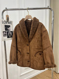 GETADME 100% Wool Lining Women's Suede Leather Coat 2025 Fall Winter Loose Female Casual Warm Full Sleeve Shearling Fur Jacket Coats
