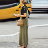 Women's Summer Sleeveless Jumpsuit Solid Color Wide Leg Bib Overalls Casual Loose Cotton Linen Straps Dungaree