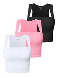 Women Slim Tank Top Sexy Square Neck Sleeveless Ribbed Tops Ladies Crop Top
