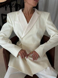 GETADME-Sexy Backless Blazers Coat Women White Lapel Hidden Buckle Long Sleeve Pocket Coats Female 2025 Summer Lady Outwear
