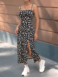 Getadme 2025 Women Floral Print Dress Sleeveless High Slit Bodycon Midi Sundress French Vintage Style for Beach Date Night Office Party