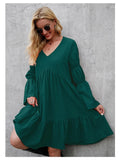 Getadme 여성 캐주얼 긴팔 드레스 V넥 루즈 플로잉 드레스 러플 인형 드레스 코튼 드레스 티셔츠 드레스
