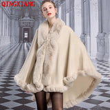 GETADME 12 Colors Women Winter Thicken Shawl Faux Rabbit Fur Big Long Collar Loose Poncho Big Pendulum Capes Plus Size Cloak Overcoat