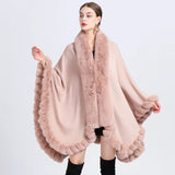 GETADME 12 Colors Women Winter Thicken Shawl Faux Rabbit Fur Big Long Collar Loose Poncho Big Pendulum Capes Plus Size Cloak Overcoat