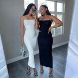 GETADME-Nsangu 2025 Autumn Winter Women Solid White Black Strap Midi Dress Bodycon Sexy Streetwear Party Club Elegant Fashion Clothes