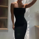 GETADME-Nsangu 2025 Autumn Winter Women Solid White Black Strap Midi Dress Bodycon Sexy Streetwear Party Club Elegant Fashion Clothes