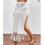 GETADME-Women Knitted Texture Sarong Skirts Sexy High Slit Tassel Cover-Up Beach Summer Vacation Wrapped Skirt Bikini Cover Up