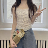 Y2k Tops French Floral Wood Ear-hem Camisole Women's Outer Wear with Breathable Lace Back-beautiful Underwear for Summer