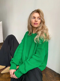 Getadme Women's Knitwear Crew Neck Loose Solid Color Explosive Autumn and Winter European Beauty Sweater New Products