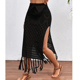 GETADME-Women Knitted Texture Sarong Skirts Sexy High Slit Tassel Cover-Up Beach Summer Vacation Wrapped Skirt Bikini Cover Up
