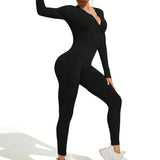 Getadme Fall new hot sale sexy bodysuit for women solid color ribbed long sleeve zipper bodycon sporty clothing rompers women's jumpsuit