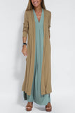 2025 New Solid Color Pullover V-Neck Beach Resort Elegant Long Dress Loose Sleeve Cardigan Casual Two Piece Se t