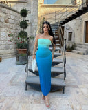 GETADME-여성용 타이다이 그라데이션 슬리브리스 백리스 스트랩리스 드레스 여름 섹시 슬림 바디콘 드레스 패션 비치 가슴 랩핑 의류