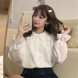 GETADME-Gidyq Vintage Women White Shirt Preppy Style Fashion Elegant Female Long Sleeve Blouse Y2K Sweet Kawaii All Match Shirts