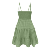 GETADME-보헤미안 비치 선드레스 여성 섹시 민소매 백리스 빅 스윙 미니 드레스 솔리드 스파게티 스트랩 러플 드레스 베스티도