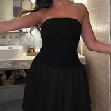 GETADME-섹시한 A라인 드레스 여름 스트랩리스 여성 슬림핏 오프숄더 패션 화이트 패치워크 캐주얼 파티 여성 미니 드레스 의류