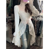 GETADME 2000년대 빈티지 Y2K 의류 한국 2피스 스커트 세트 여성 캐주얼 Y2K 크롭탑 블라우스 + 스트랩 미니 드레스 일본 해변 파티