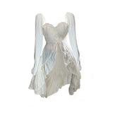 GETADME 2000s Vintage Y2k Clothing Korean 2 Piece Skirts Sets Women Casual Y2k Crop Top Blouse + Strap Mini Dress Japanese Beach Party