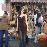 GETADME 2000s Y2k Vintage One Piece Dress Women Casual Blouse Dress Summer Beach Irregular Tank Top