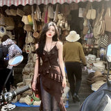 GETADME 2000s Y2k Vintage One Piece Dress Women Casual Blouse Dress Summer Beach Irregular Tank Top