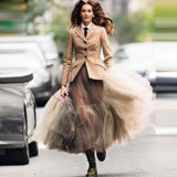 GETADME 2025 Suit Tulle Skirts Women New Fashion Ruffled Tulle Skirt Long Maxi See Through Sheer Girls Party Prom Dressing Skirt