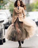 GETADME 2025 Suit Tulle Skirts Women New Fashion Ruffled Tulle Skirt Long Maxi See Through Sheer Girls Party Prom Dressing Skirt