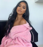 GETADME 2025 wsevypo New Women Fleece Hooded Robe Sleepwear Fall Winter Warm Long Sleeve Thick Sleep Robe Furry Female Pajamas