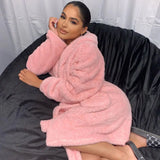 GETADME 2025 wsevypo New Women Fleece Hooded Robe Sleepwear Fall Winter Warm Long Sleeve Thick Sleep Robe Furry Female Pajamas
