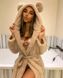 GETADME 2025 wsevypo New Women Fleece Hooded Robe Sleepwear Fall Winter Warm Long Sleeve Thick Sleep Robe Furry Female Pajamas